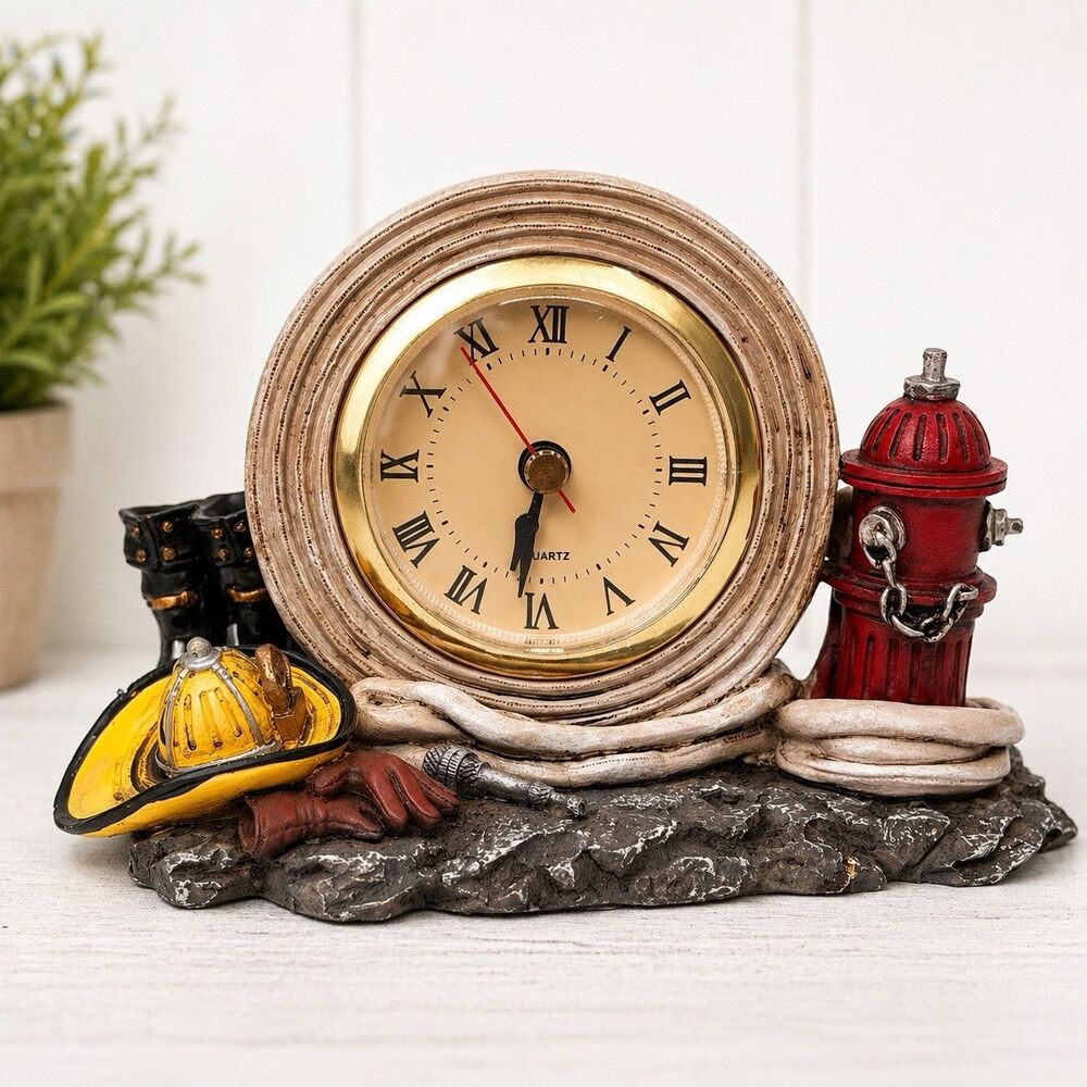 Firefighter Gear Desk Clock Quartz Fire Hydrant Helmet Boots Fireman Decor